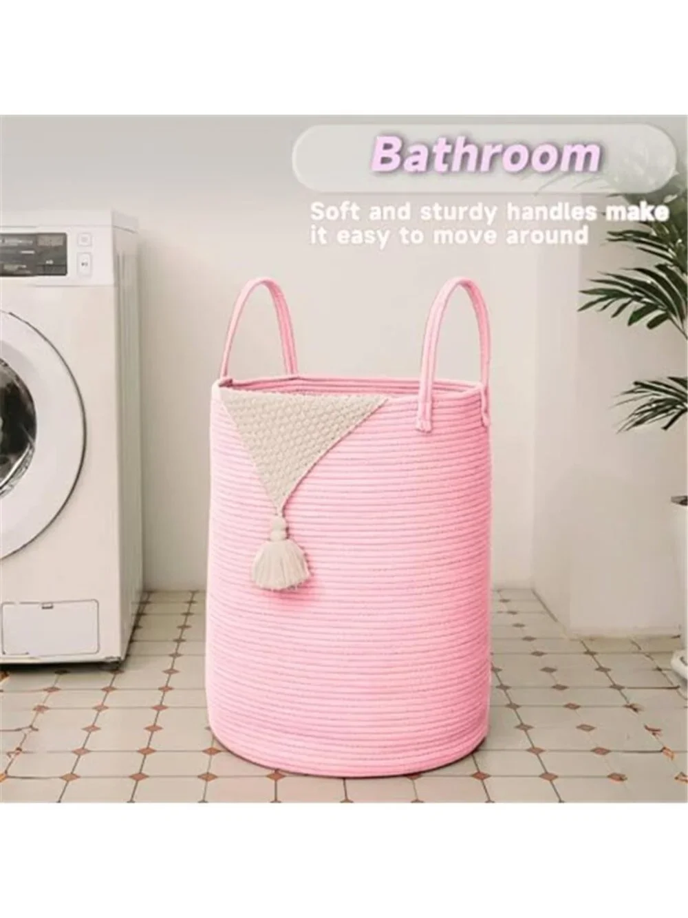 New 60L Cotton Rope Laundry Basket Hamper, Pink